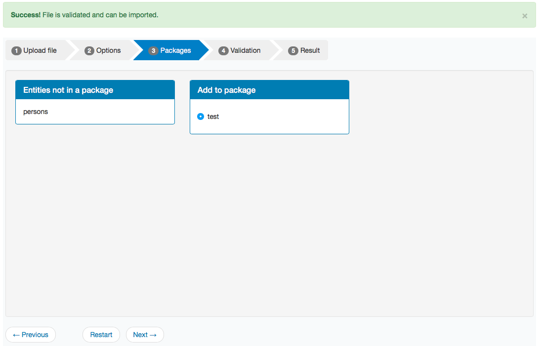 Packages Upload file screen